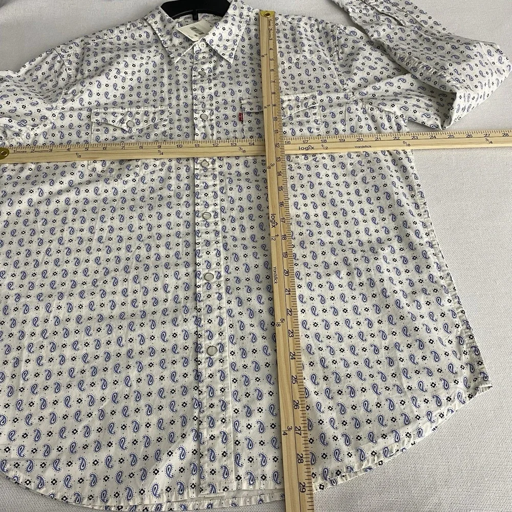 Levi's Men's L Classic Western Standard Fit Shirt‎ Pearl Snap Cream Blue Paisley
